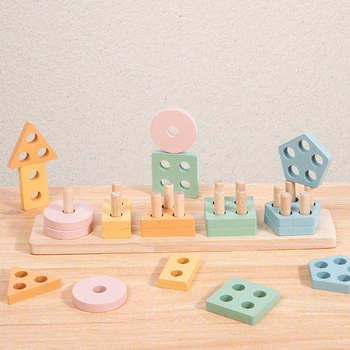 Деревянные игрушки Монтессори для сортировки цветов, укладки, головоломка Makron для малышей и детей дошкольного возраста, игрушка для развития мелкой моторики на 1 год - Изображение 2  