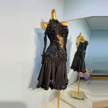 Новое черное роскошное платье для профессиональных соревнований по латиноамериканским танцам, женское сексуальное платье для бальных танцев, женское вечернее платье - Изображение 1  