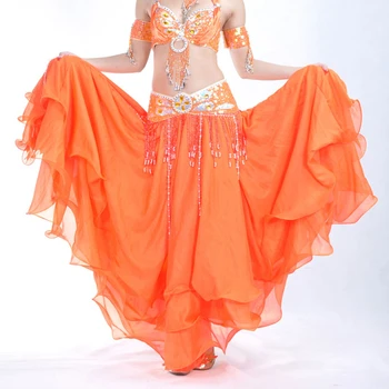 Женская юбка длиной 12 метров, Трехслойная шифоновая юбка для танца живота, юбка для торта, Сценическое представление, Народный танец, 14 цветов - Изображение 2  