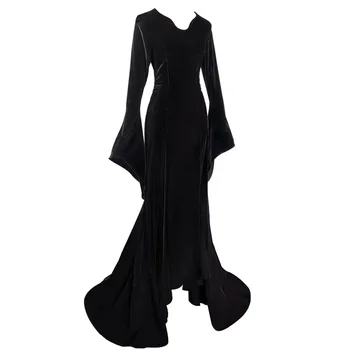Wednesday Addams Family Morticia Косплей костюм, парик, Черное сексуальное облегающее вечернее платье для женщин, карнавальное платье на Хэллоуин - Изображение 2  