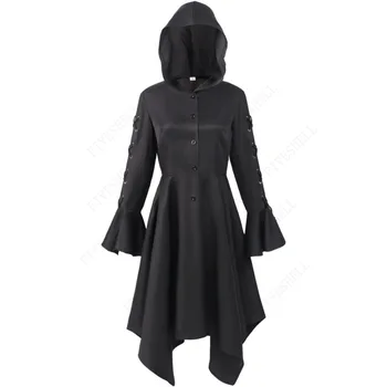 Женские средневековые винтажные женские пальто на Хэллоуин, женские готические плащи с капюшоном и костюмами для косплея, накидка с неровным подолом, одежда в стиле панк - Изображение 2  