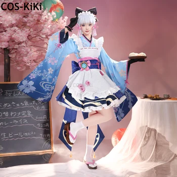 Игровой костюм COS-KiKi Genshin Impact Камисато Аяка, элегантное милое кимоно, платье горничной, косплей костюм для вечеринки на Хэллоуин, женский наряд - Изображение 1  