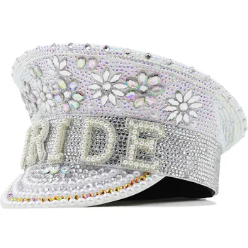 Роскошная женская серебряная свадебная шляпа невесты в стиле милитари ручной работы, шляпа капитана-моряка, шляпа сержанта, фестивальная шляпа с белым бриллиантом - Изображение 1  