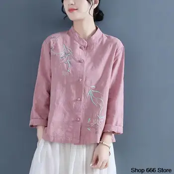 Женская одежда с длинными рукавами Из Китайского Традиционного Восточного Хлопка И Льна, Винтажные Топы Hanfu Tea Art Oriental Tang Suit, Ретро-Топ - Изображение 1  
