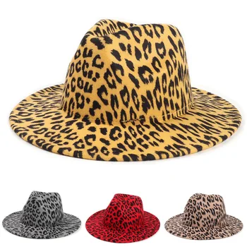 фетровая шляпа, женская и мужская шляпа с леопардовым принтом, двусторонний декор в тон панаме, джазовая шляпа с широкими полями, шляпа с широкими полями - Изображение 2  