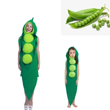 Детский день Хэллоуин, потому что овощная одежда, школьное представление, костюм стручка гороха, цельный костюм Гороха для взрослых, Зеленая еда - Изображение 1  