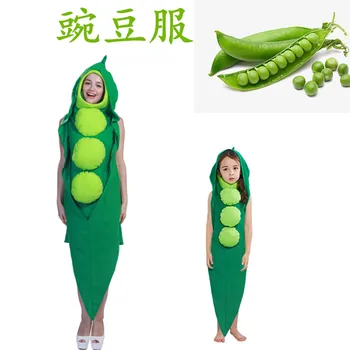 Детский день Хэллоуин, потому что овощная одежда, школьное представление, костюм стручка гороха, цельный костюм Гороха для взрослых, Зеленая еда - Изображение 2  
