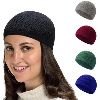 Мусульманская кепка 10 цветов, простые шерстяные зимние теплые шапочки, кепка с черепом, мужская и женская кепка - Изображение 2  