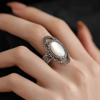 Кольцо на палец из серебра 925 пробы, винтажный дизайн в виде листьев, Элегантный геометрический панк Для женщин, подарок для девочек, Прямая поставка Оптом - Изображение 1  
