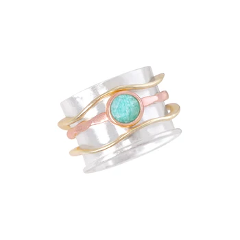 Трехцветное вращающееся кольцо ручной работы с амазонитом, модное вращающееся кольцо для женщин - Изображение 1  