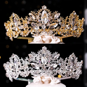 Свадебная Корона, головной убор для девочек-цветочниц с гребнем, Хрустальная Тиара принцессы, Корона для женщин и девочек, украшения для косплея, повязка на голову для вечеринок - Изображение 1  