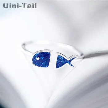 Горячее тибетское серебро 925 пробы, открывающее кольцо с голубой рыбкой, женская мода, корейская версия простого милого украшения на мизинец, подарок GN264 - Изображение 2  