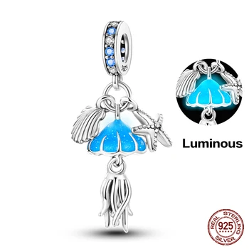 Новая бусина-оберег с подводными животными из синего циркона подходит к оригинальному браслету-ожерелью Pandora для женщин, подвеска из стерлингового серебра 925 пробы, бусина - Изображение 2  