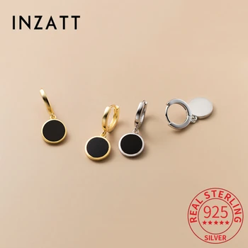 Золотые серьги-кольца INZATT из настоящего серебра 925 пробы с черной эмалью, изысканные ювелирные изделия, геометрические аксессуары, прямая поставка - Изображение 1  