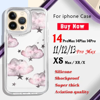 Сверхтолстый чехол авиационного качества для iphone 11 12 13 14 Pro XS Max X XR Ins Pink Cloud Star, мягкий бампер, акриловый чехол-накладка - Изображение 2  