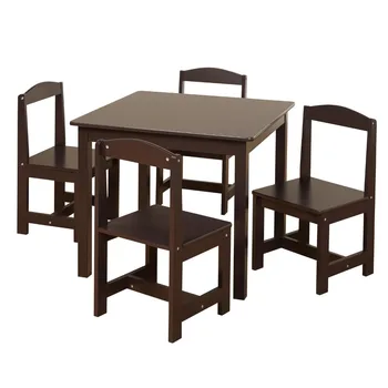 Набор стола и стульев TMS Hayden Kid из 5 предметов, коричневая школьная парта и стул для учебы для детей - Изображение 1  