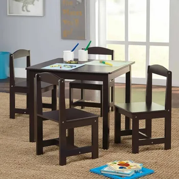 Набор стола и стульев TMS Hayden Kid из 5 предметов, коричневая школьная парта и стул для учебы для детей - Изображение 2  