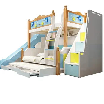 Деревянная Детская Двухъярусная Кровать Для Мальчиков С Горкой Красочные Комплекты Постельного Белья Для Детской Мебели - Изображение 1  