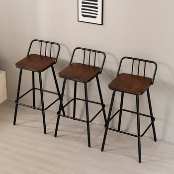 Барный стул минималистичный барный стул стул с высокими ножками стул со спинкой стул железный стул из массива дерева - Изображение 2  
