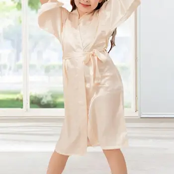 Детская ночная рубашка, Мягкая Шелковистая Ночная рубашка для девочек, Дышащий Ледяной шелк, V-образный вырез со шнуровкой, Свободный крой Три четверти для горячих - Изображение 1  