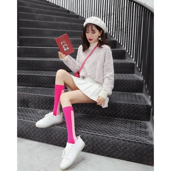 Спереди и сзади Цветная трубка длиной до колена, модные японские и корейские носки для икр от интернет-знаменитостей. - Изображение 2  