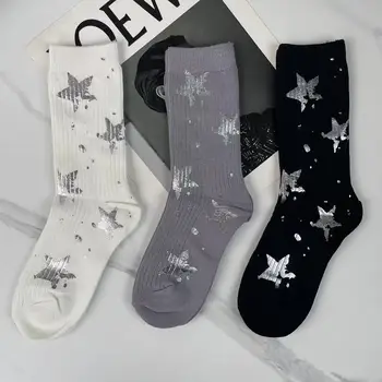 2023 Новые зимние женские носки с рисунком звезды, длинные носки, повседневные модные носки, Высококачественные хлопчатобумажные носки, кавайные носки, Размер 35-40 - Изображение 1  
