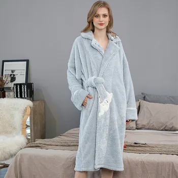 Roupao Feminino/ Новый Толстый Плюс Размер бархатный халат, женские милые мультяшные теплые зимние халаты, женская фланелевая домашняя одежда большого размера - Изображение 1  
