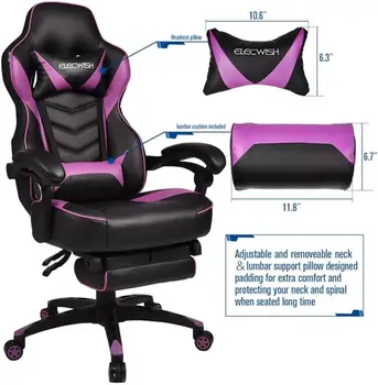 Компьютерное игровое кресло ELECWISH с подставкой для ног, геймерское кресло с высокой спинкой, большой размер, гоночный стиль, Эргономичный Регулируемый поворотный механизм - Изображение 2  