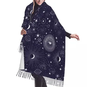Осень Зима, теплые шарфы, Звезды, Солнце, Луна, Созвездие, Планета, Глаза, Модная шаль, шарфы с кисточками, повязка на шею, Хиджабы, палантины - Изображение 1  