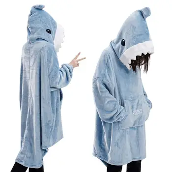 Толстовка с капюшоном Shark Blanket для женщин, флисовая пижама, мягкий уютный спальный мешок Shark, Русалка, Шаль, одеяло, комбинезоны Q1Z2 - Изображение 2  