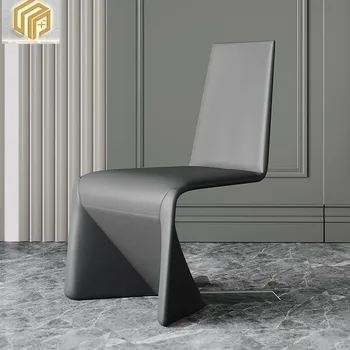 Роскошный кожаный обеденный стул с современной простой домашней спинкой обеденный стул Дизайнерский скандинавский кофейный стул - Изображение 1  