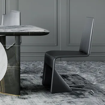 Роскошный кожаный обеденный стул с современной простой домашней спинкой обеденный стул Дизайнерский скандинавский кофейный стул - Изображение 2  