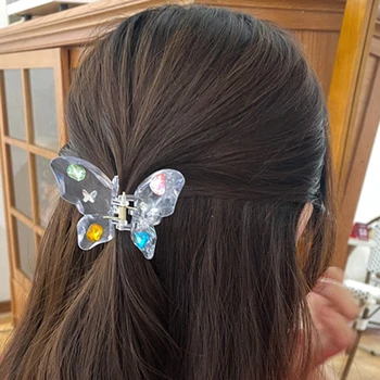 Заколки-коготки с бабочками для женщин и девочек, Акриловый Кристалл, Прозрачная заколка для волос на затылке, аксессуары для волос Korean Sweet - Изображение 1  