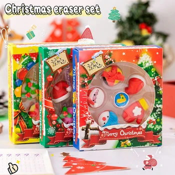 1 комплект резинового ластика из мультяшной милой рождественской серии, канцелярские принадлежности для художественной школы, Креативная новинка, принадлежности для коррекции карандашей для детей, подарок - Изображение 1  