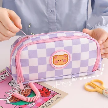 Холщовые сумки для девочек, переносной пенал с мультяшным медведем, милая сумка для карандашей с животными, сумка для канцелярских принадлежностей для школьников, сумка для карандашей - Изображение 1  